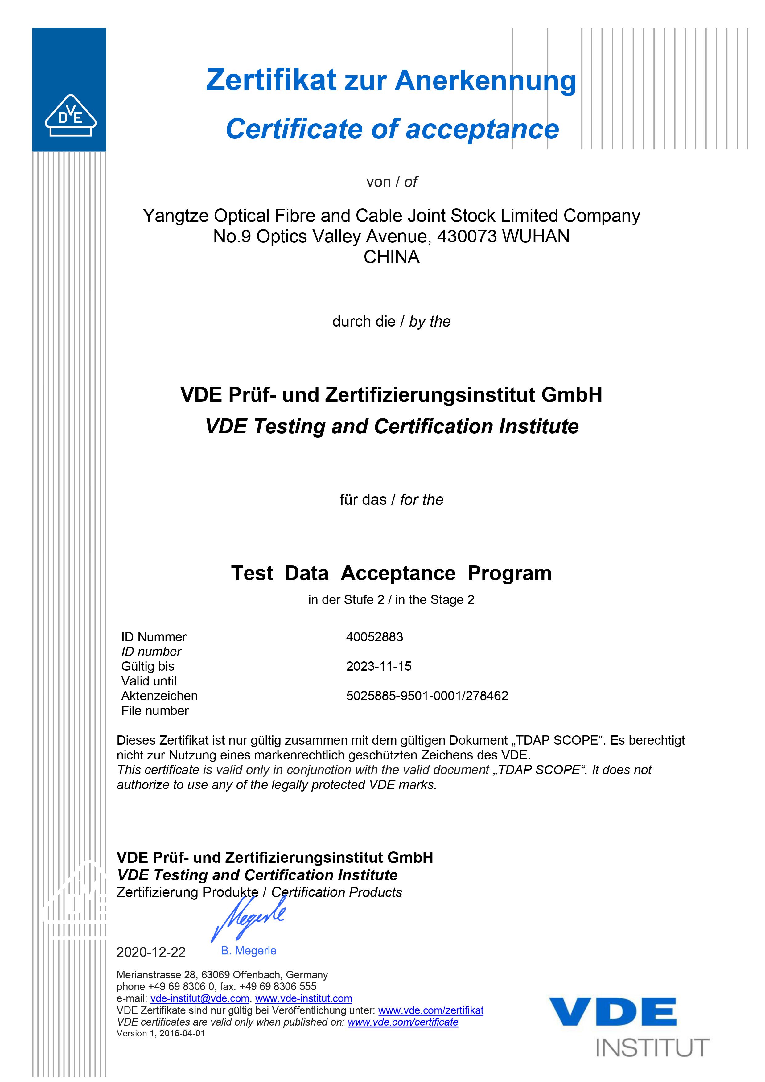 Ocho Mil millones Restaurar YOFC Testing Center Awarded VDE Certification-YOFC | Smart Link Better Life